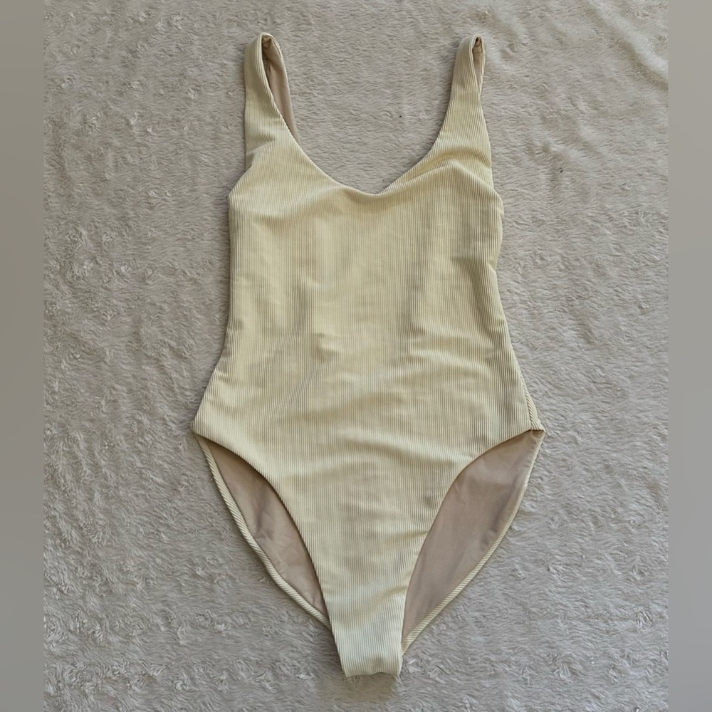 Jade Swim Cream Ribbed One-Piece Swimsuit